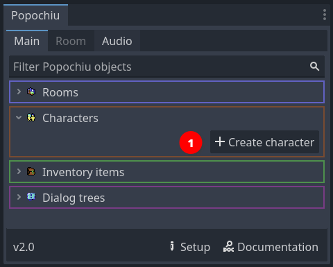 Press the button to create a new character Create Character button
