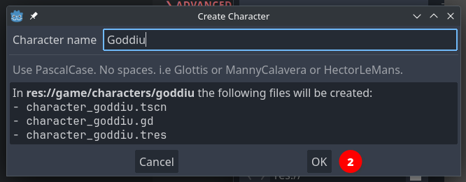 Confirm the character's name Confirmation button