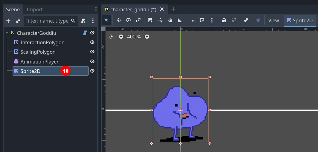 Move the Character so its feet are in the scene's origin Set Character's sprite position