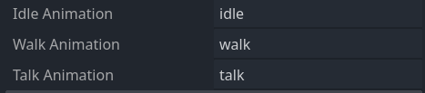Character animation properties in the inspector